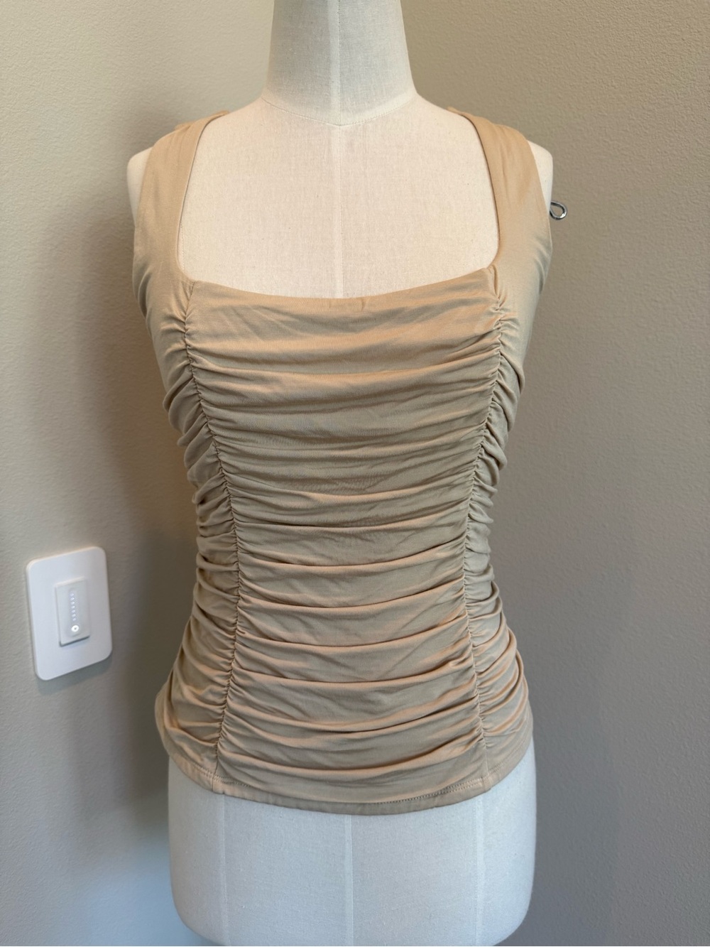 GUESS Beige Ruched Square-Neck Tank